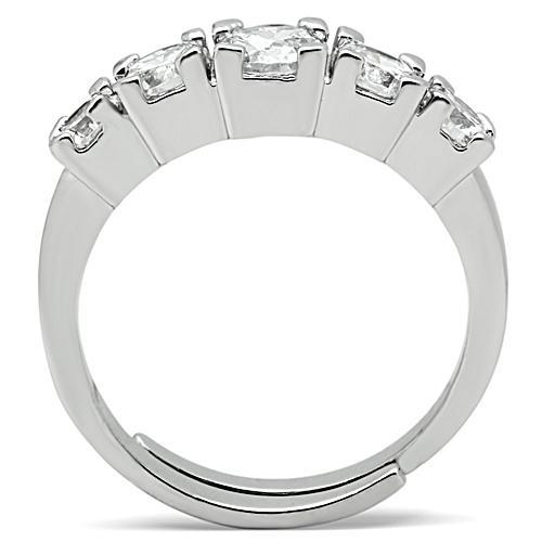 3W134 - Rhodium Brass Ring with AAA Grade CZ in Clear