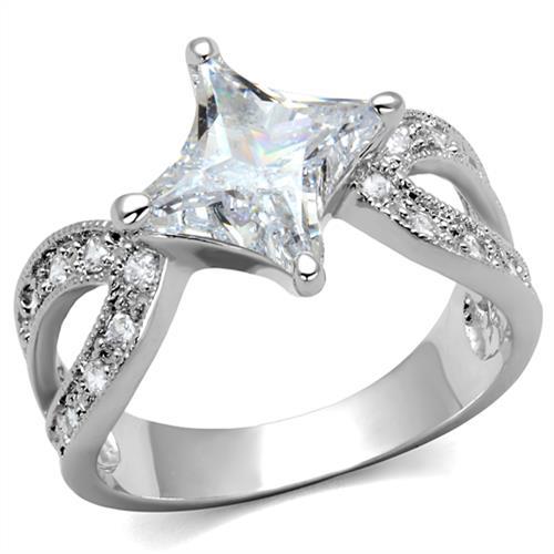 3W1350 - Rhodium Brass Ring with AAA Grade CZ in Clear