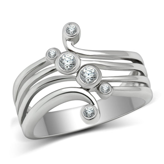 3W135 - Rhodium Brass Ring with AAA Grade CZ in Clear