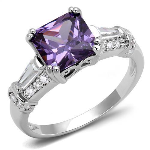 3W1365 - Rhodium Brass Ring with AAA Grade CZ in Amethyst