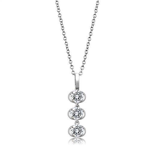 3W1373 - Rhodium 925 Sterling Silver Chain Pendant with AAA Grade CZ in Clear