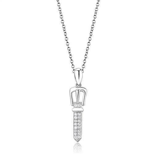 3W1381 - Rhodium 925 Sterling Silver Chain Pendant with AAA Grade CZ in Clear