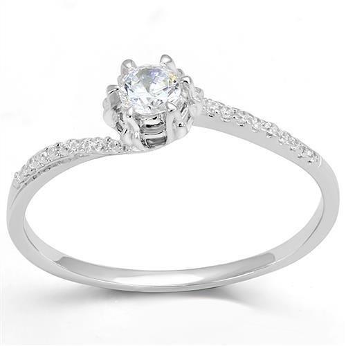 3W1392 - Rhodium 925 Sterling Silver Ring with AAA Grade CZ in Clear