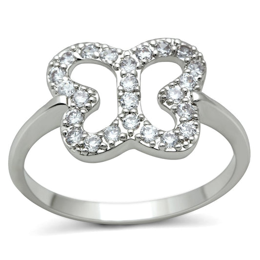 3W139 - Rhodium Brass Ring with AAA Grade CZ in Clear