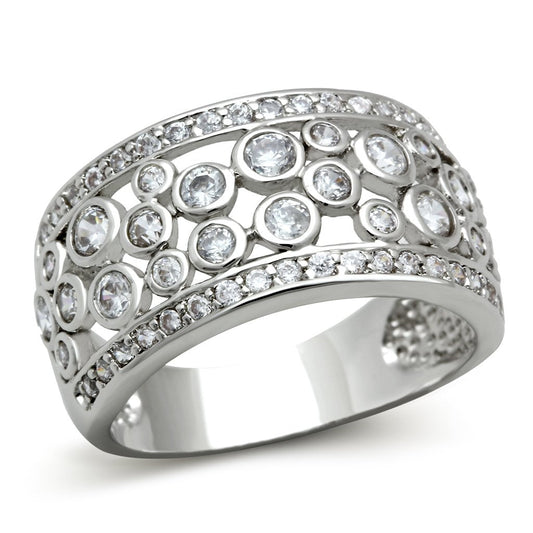 3W141 - Rhodium Brass Ring with AAA Grade CZ in Clear