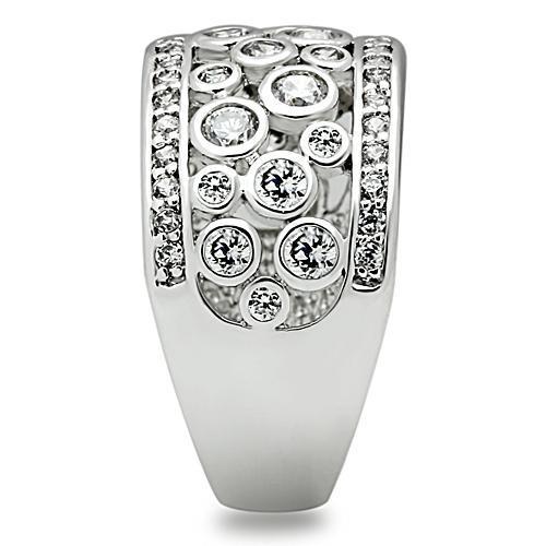 3W141 - Rhodium Brass Ring with AAA Grade CZ in Clear