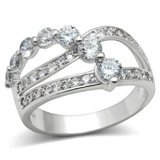 3W142 - Rhodium Brass Ring with AAA Grade CZ in Clear