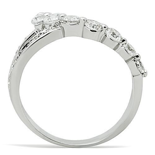 3W142 - Rhodium Brass Ring with AAA Grade CZ in Clear