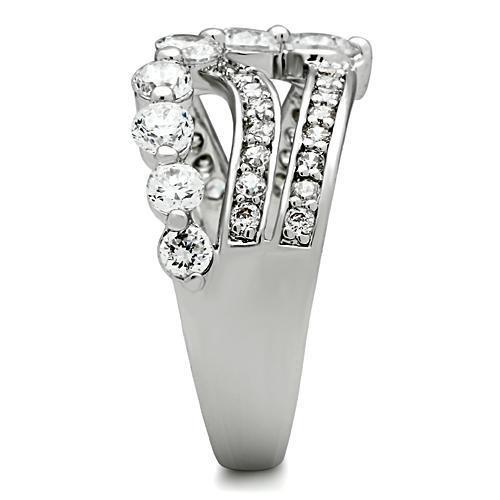 3W142 - Rhodium Brass Ring with AAA Grade CZ in Clear