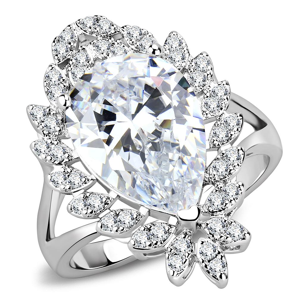 3W1435 - Rhodium Brass Ring with AAA Grade CZ in Clear