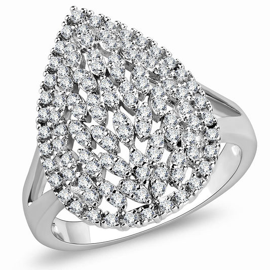 3W1436 - Rhodium Brass Ring with AAA Grade CZ in Clear