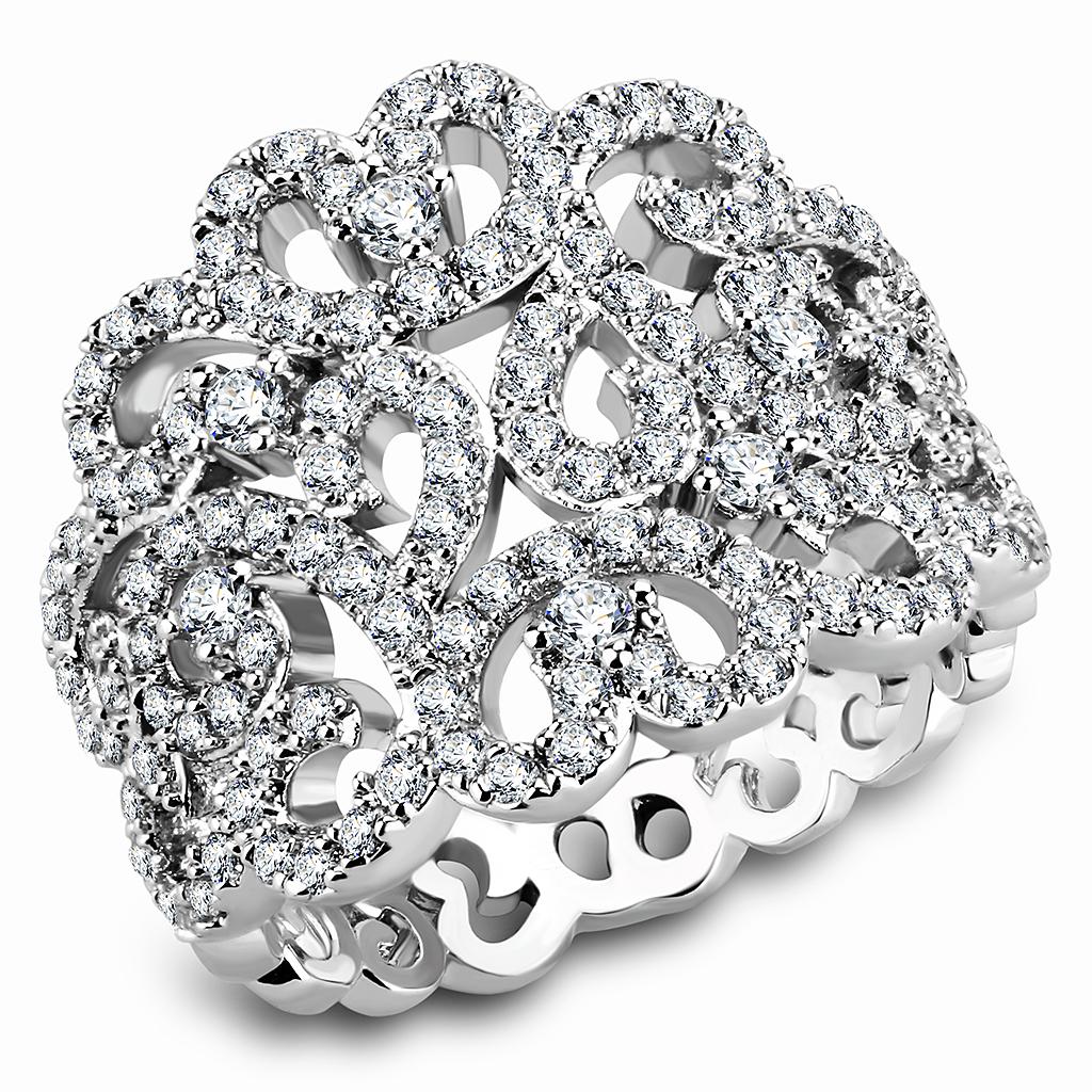 3W1439 - Rhodium Brass Ring with AAA Grade CZ in Clear