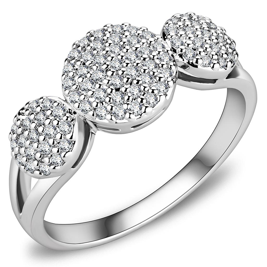 3W1440 - Rhodium Brass Ring with AAA Grade CZ in Clear