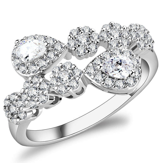 3W1441 - Rhodium Brass Ring with AAA Grade CZ in Clear