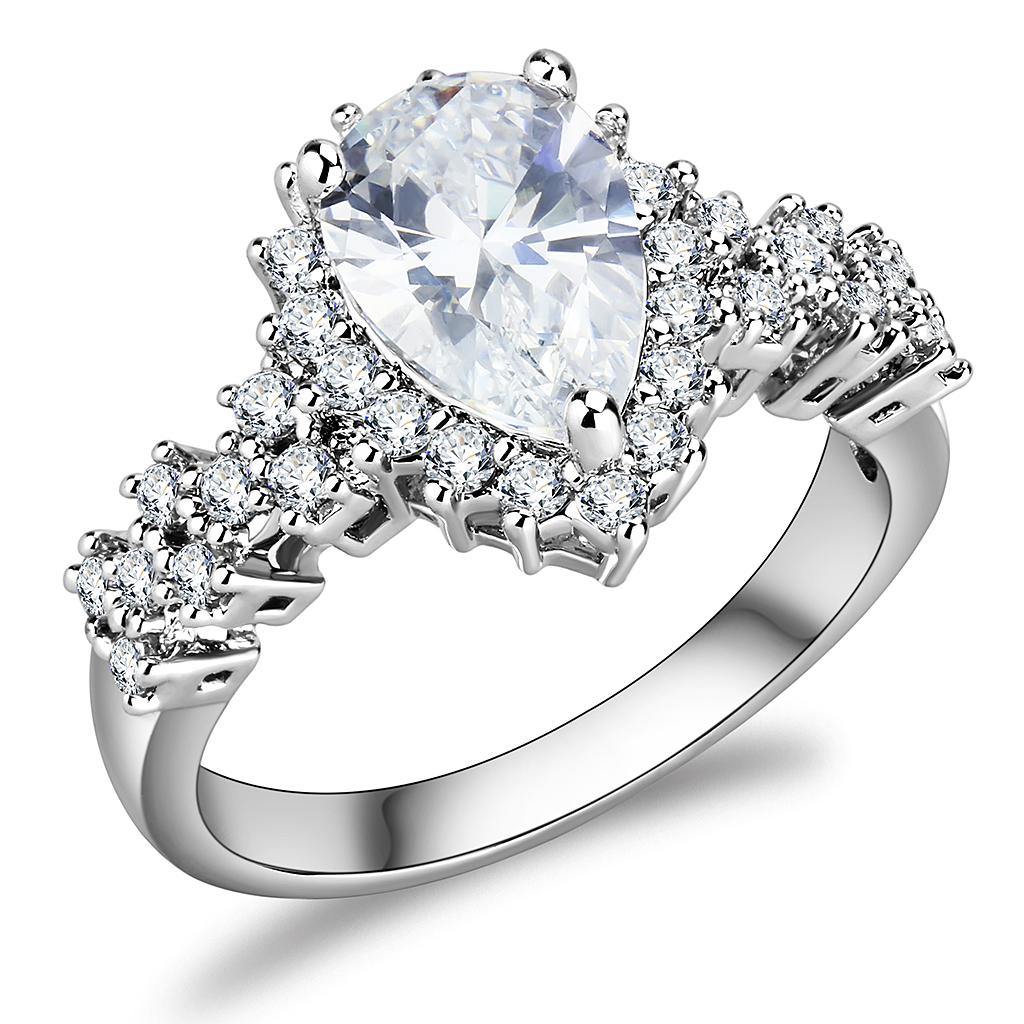 3W1442 - Rhodium Brass Ring with AAA Grade CZ in Clear