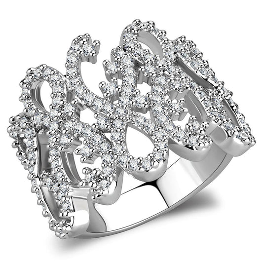 3W1443 - Rhodium Brass Ring with AAA Grade CZ in Clear