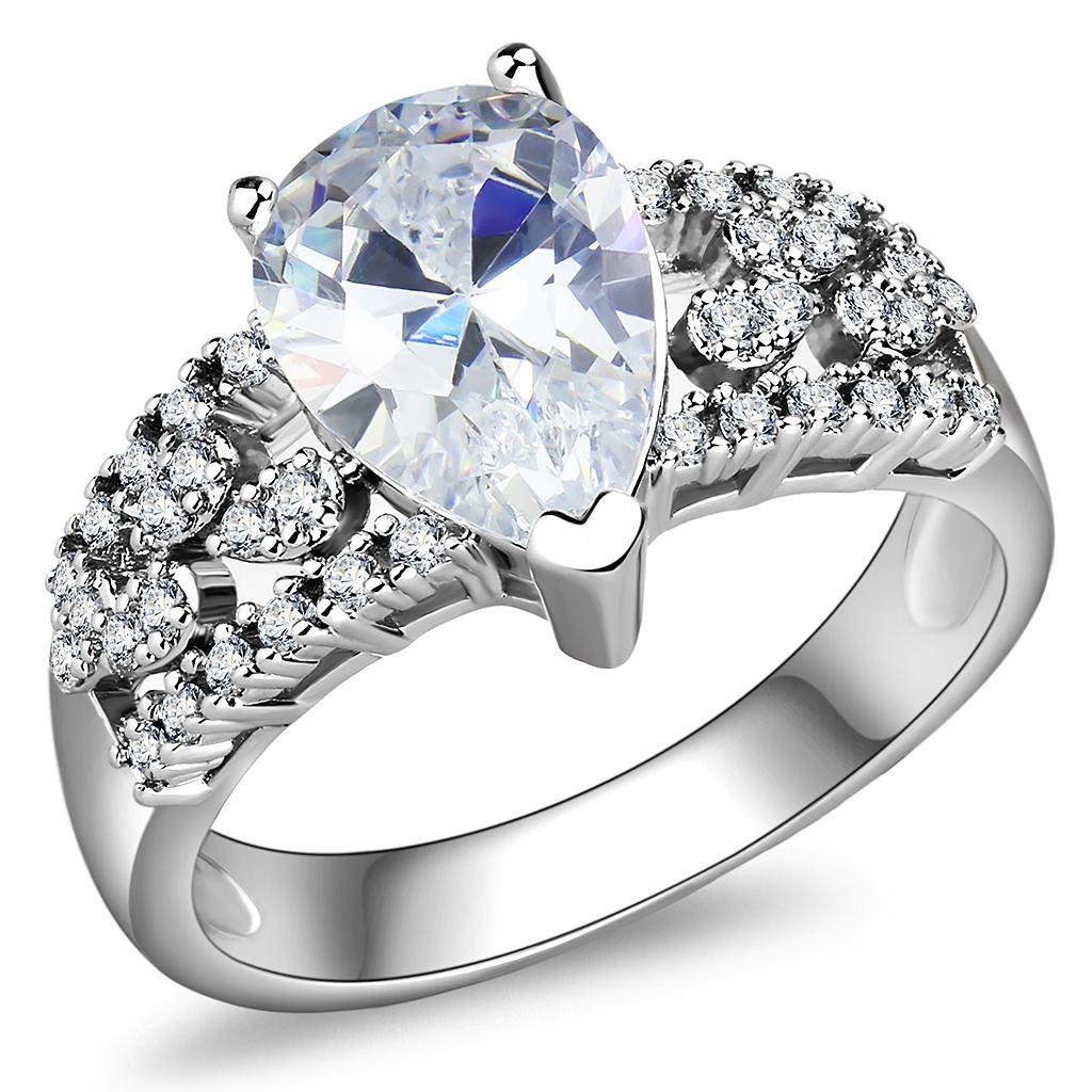 3W1444 - Rhodium Brass Ring with AAA Grade CZ in Clear