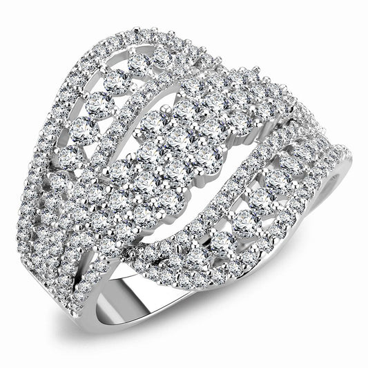 3W1445 - Rhodium Brass Ring with AAA Grade CZ in Clear