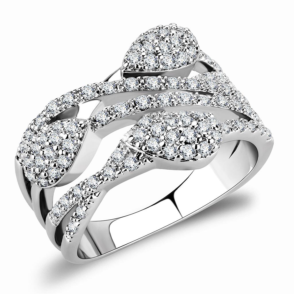 3W1446 - Rhodium Brass Ring with AAA Grade CZ in Clear