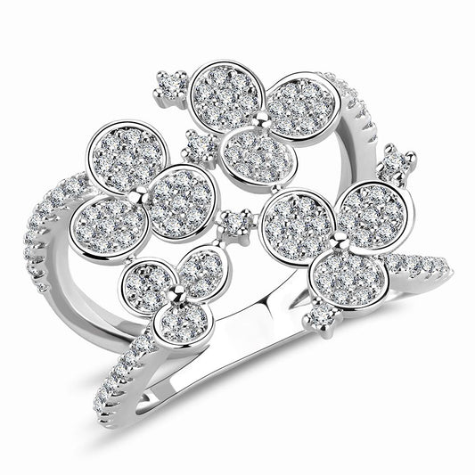 3W1447 - Rhodium Brass Ring with AAA Grade CZ in Clear