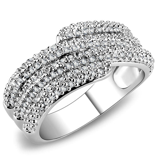 3W1449 - Rhodium Brass Ring with AAA Grade CZ in Clear