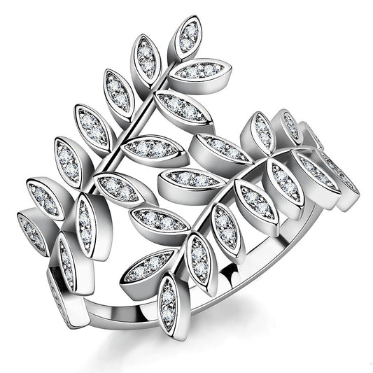 3W1457 - Rhodium Brass Ring with AAA Grade CZ in Clear