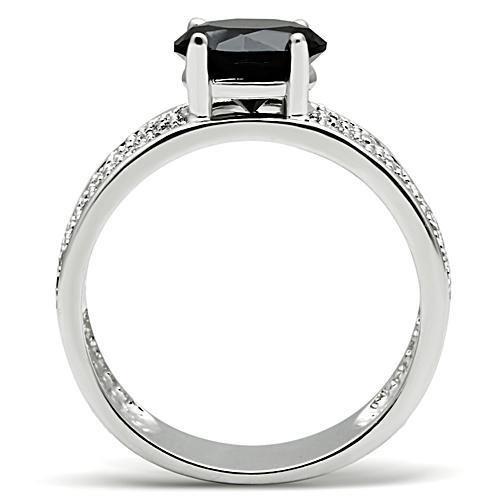 3W145 - Rhodium Brass Ring with AAA Grade CZ in Jet