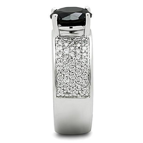 3W145 - Rhodium Brass Ring with AAA Grade CZ in Jet