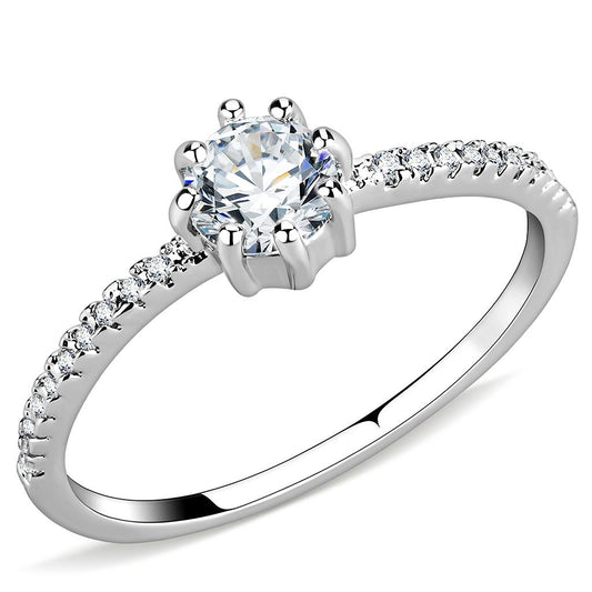 3W1460 - Rhodium Brass Ring with AAA Grade CZ in Clear