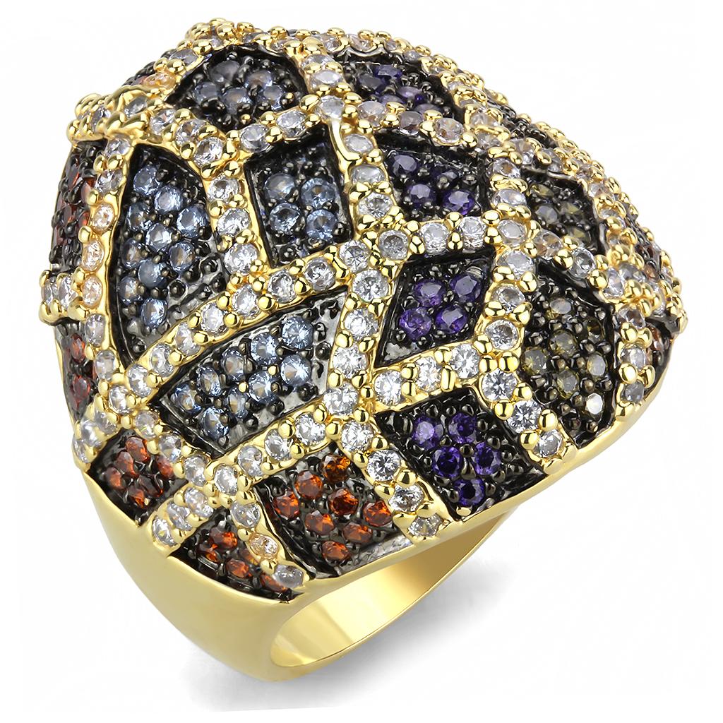 3W1461 - Gold+Ruthenium Brass Ring with AAA Grade CZ in Multi Color