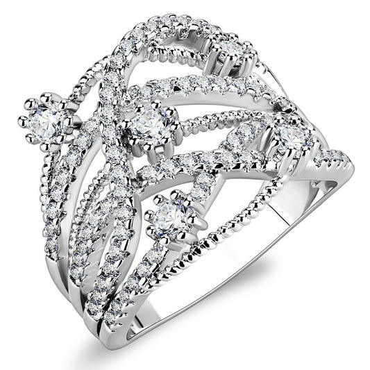 3W1463 - Rhodium Brass Ring with AAA Grade CZ in Clear