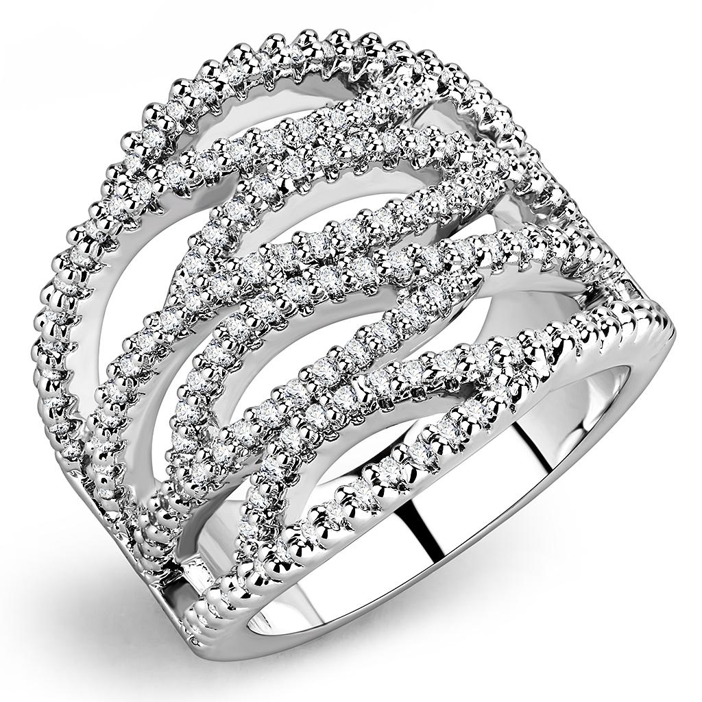 3W1465 - Rhodium Brass Ring with AAA Grade CZ in Clear