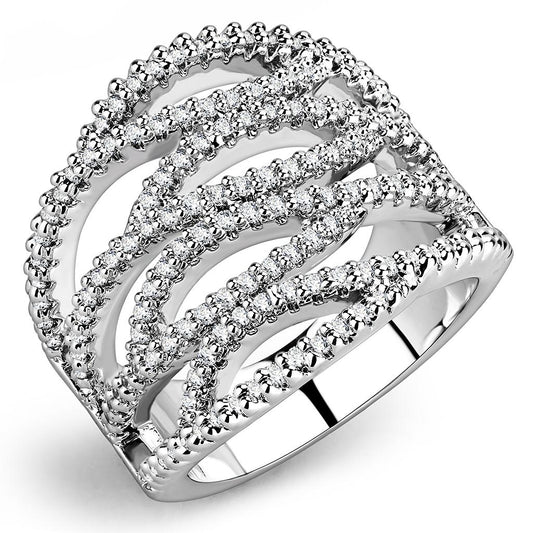 3W1465 - Rhodium Brass Ring with AAA Grade CZ in Clear