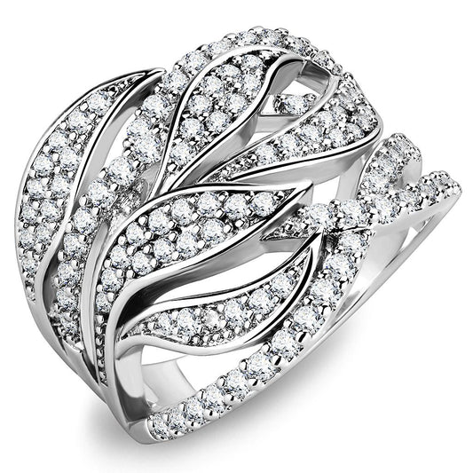 3W1466 - Rhodium Brass Ring with AAA Grade CZ in Clear