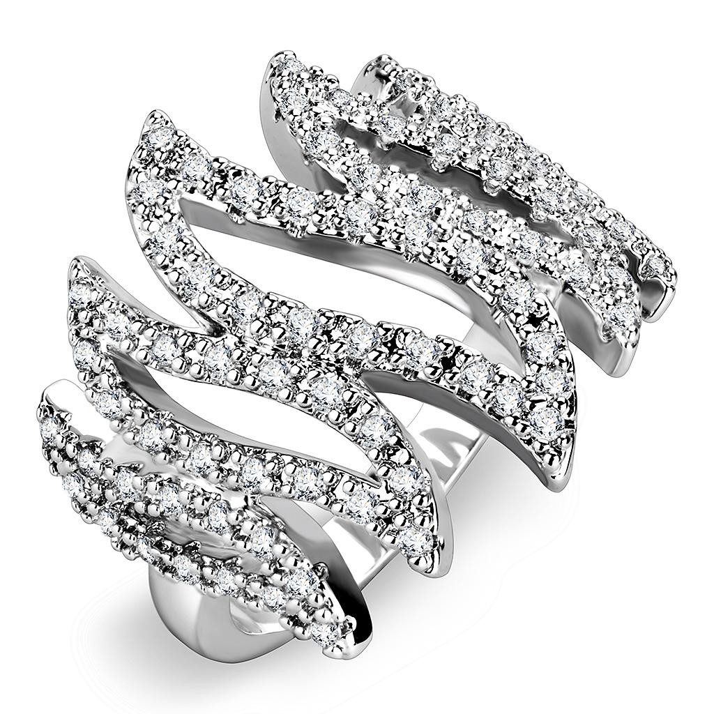 3W1467 - Rhodium Brass Ring with AAA Grade CZ in Clear