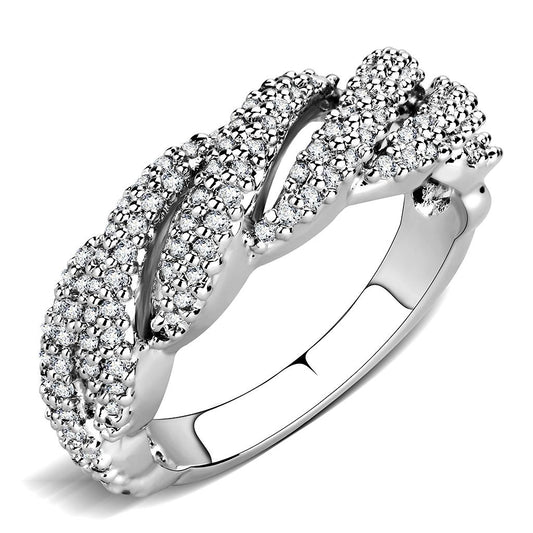 3W1468 - Rhodium Brass Ring with AAA Grade CZ in Clear
