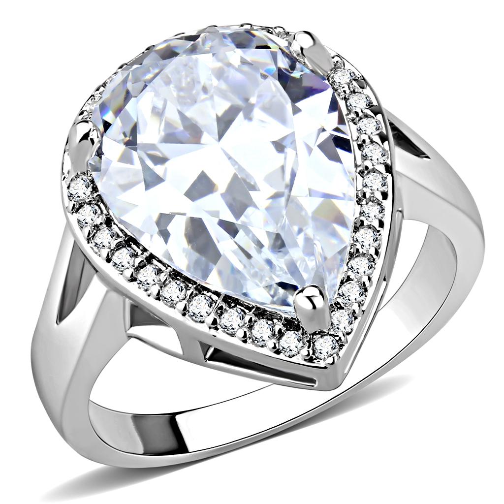 3W1469 - Rhodium Brass Ring with AAA Grade CZ in Clear