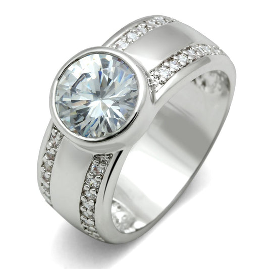 3W147 - Rhodium Brass Ring with AAA Grade CZ in Clear