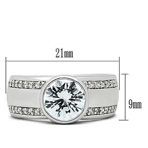 3W147 - Rhodium Brass Ring with AAA Grade CZ in Clear
