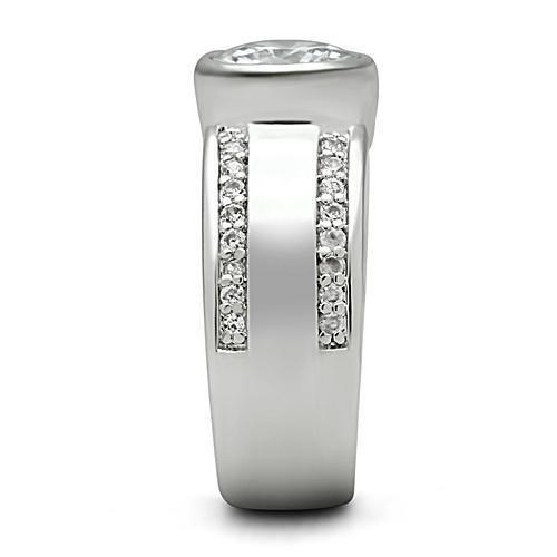 3W147 - Rhodium Brass Ring with AAA Grade CZ in Clear