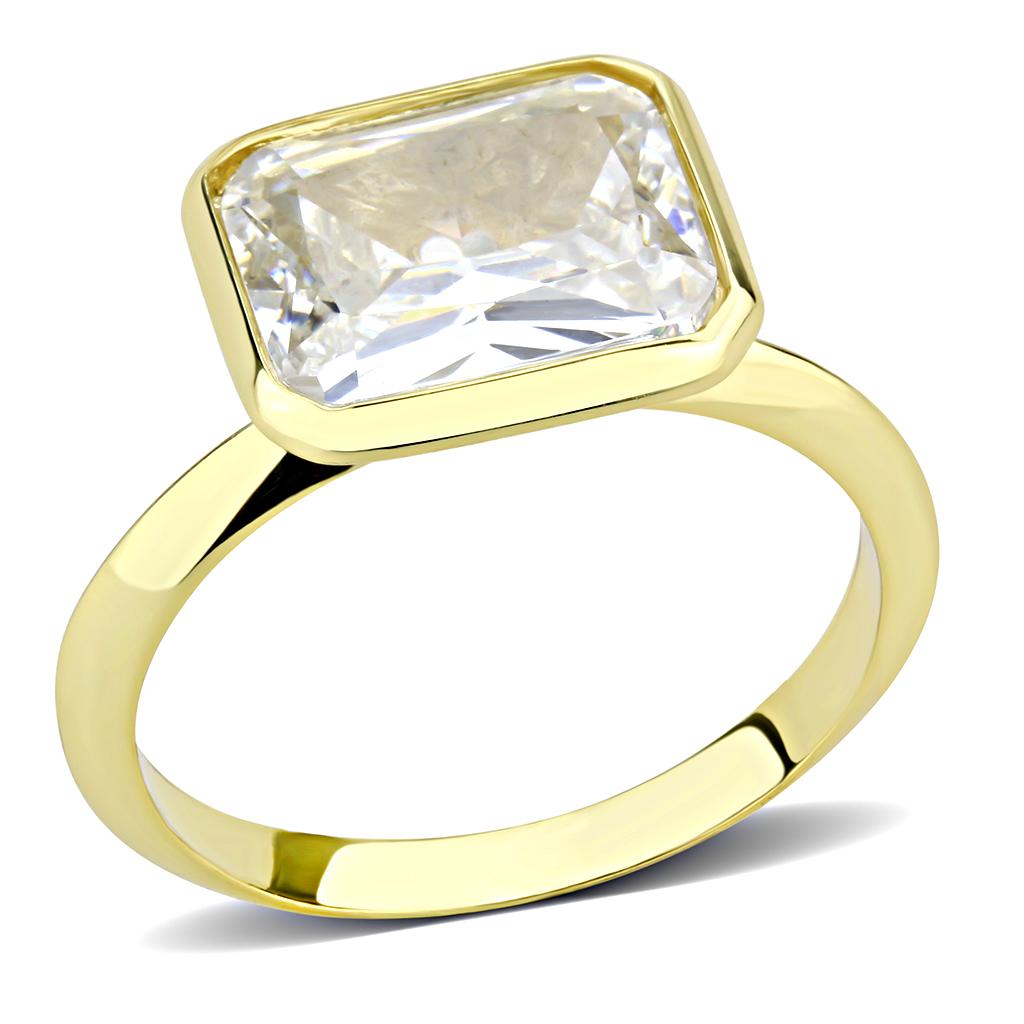 3W1483 - Gold Brass Ring with AAA Grade CZ in Clear