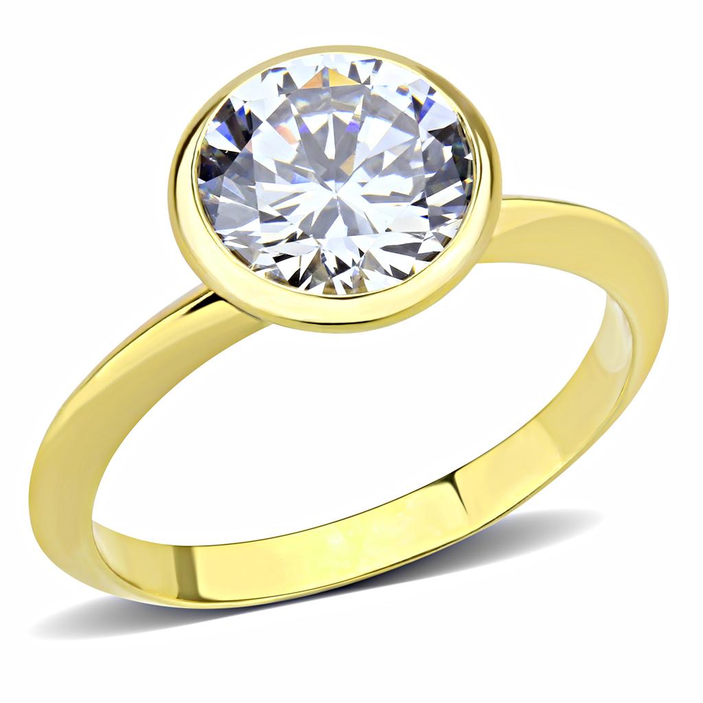 3W1485 - Gold Brass Ring with AAA Grade CZ in Clear