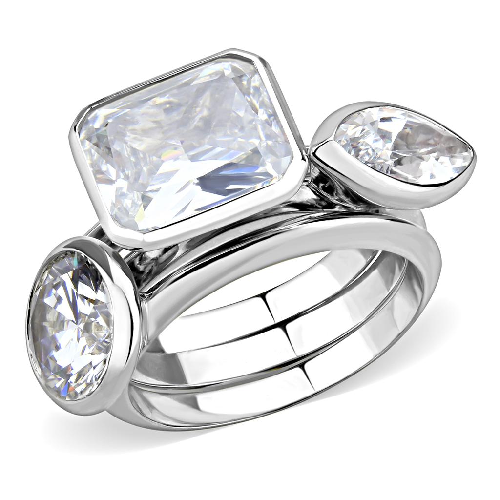 3W1486 - Rhodium Brass Ring with AAA Grade CZ in Clear