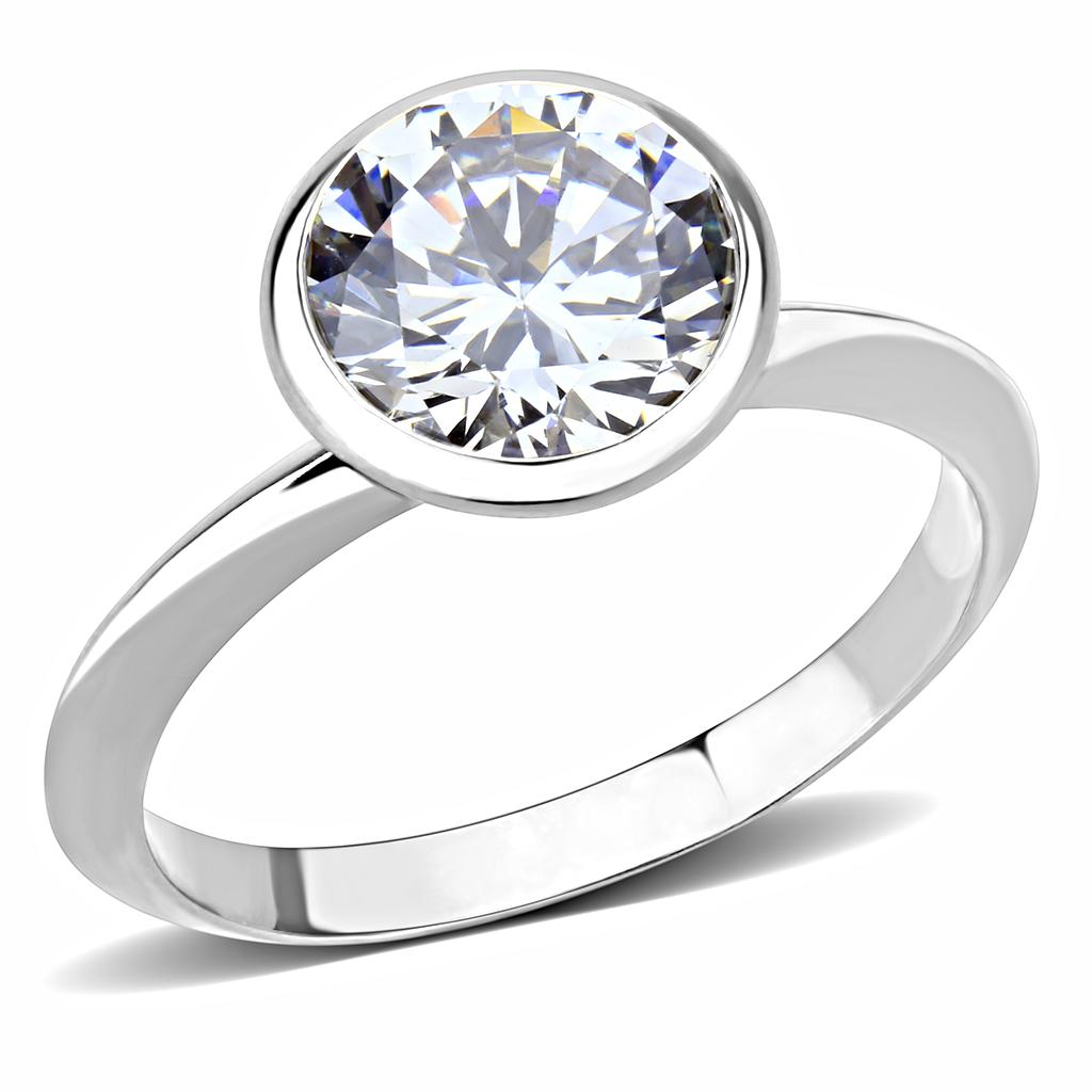 3W1487 - Rhodium Brass Ring with AAA Grade CZ in Clear