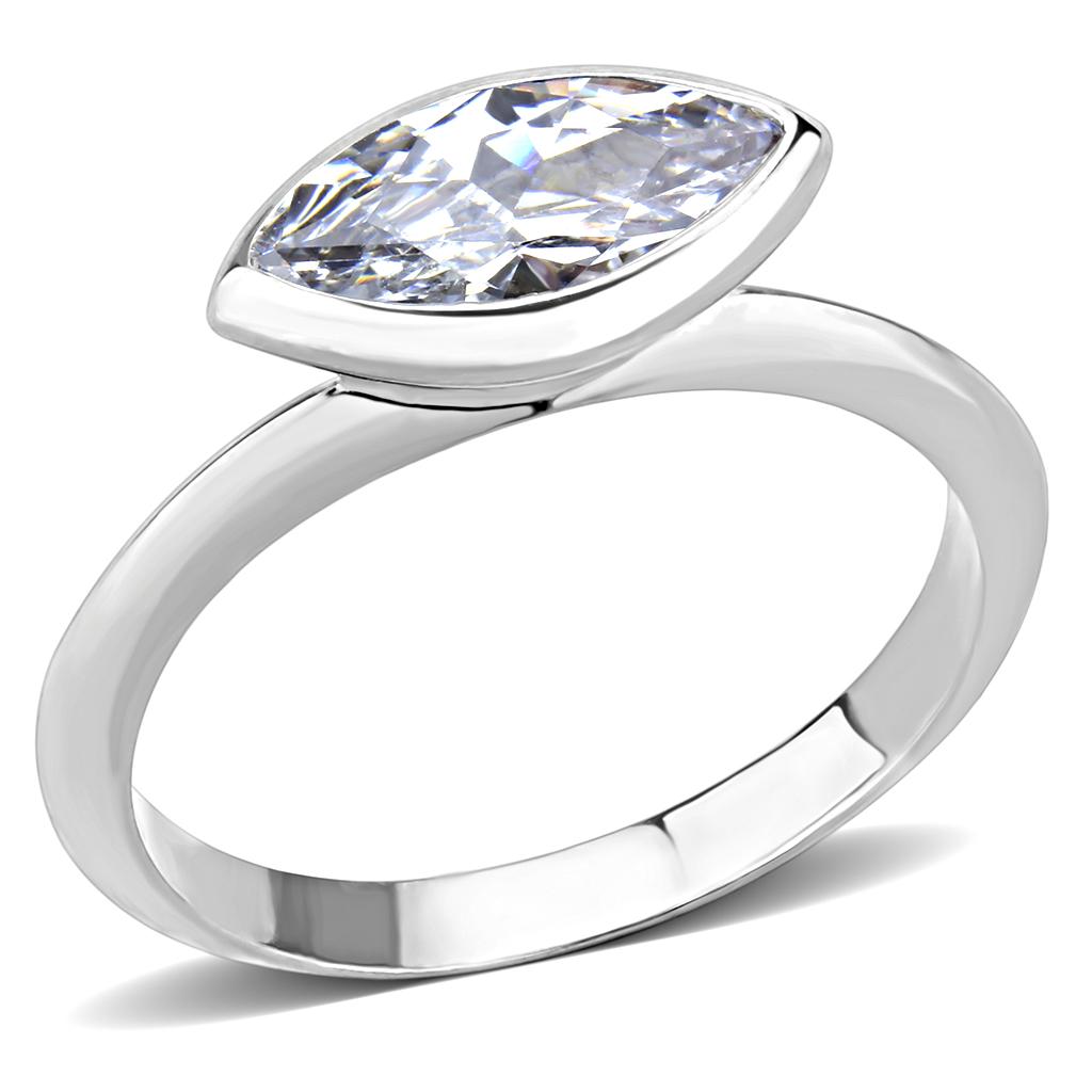3W1489 - Rhodium Brass Ring with AAA Grade CZ in Clear