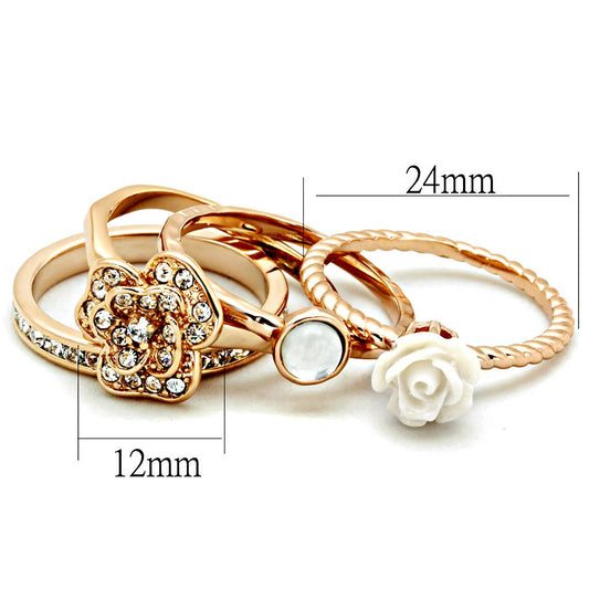 3W1490 - Rose Gold Brass Ring with Synthetic Synthetic Stone in White