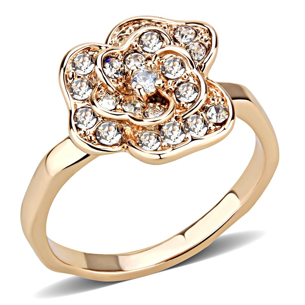 3W1491 - Rose Gold Brass Ring with Top Grade Crystal in Clear