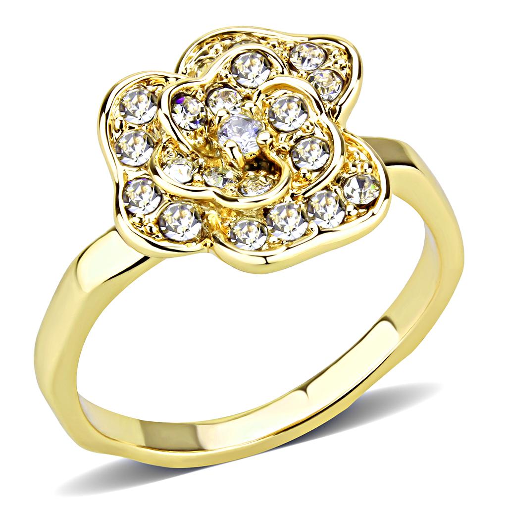 3W1497 - Gold Brass Ring with Top Grade Crystal in Clear