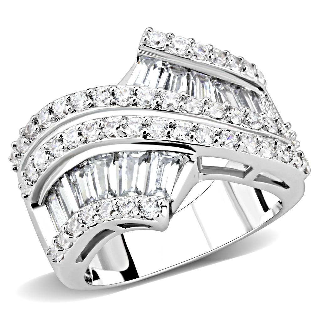 3W1501 - Rhodium Brass Ring with AAA Grade CZ in Clear