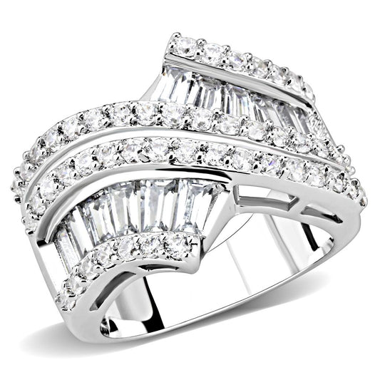 3W1501 - Rhodium Brass Ring with AAA Grade CZ in Clear